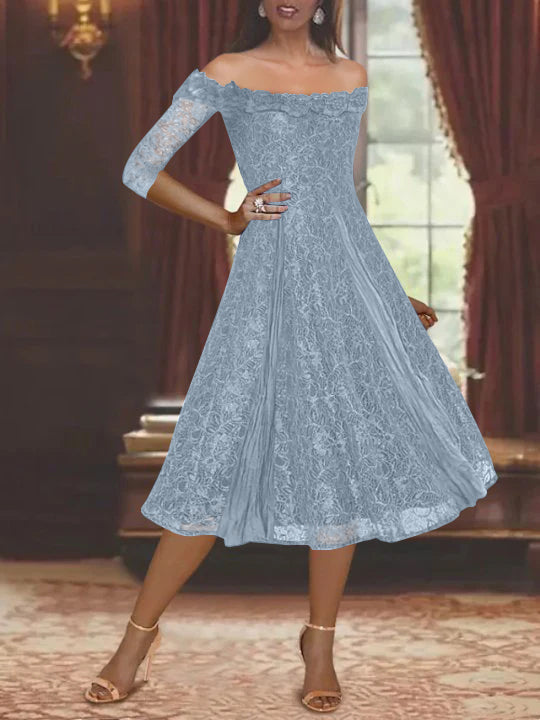 Robes de Mère de la Mariée et Du Marié Coupe A-Line/Princess à Épaules Dénudées et à Demi-Manches avec Dentelle