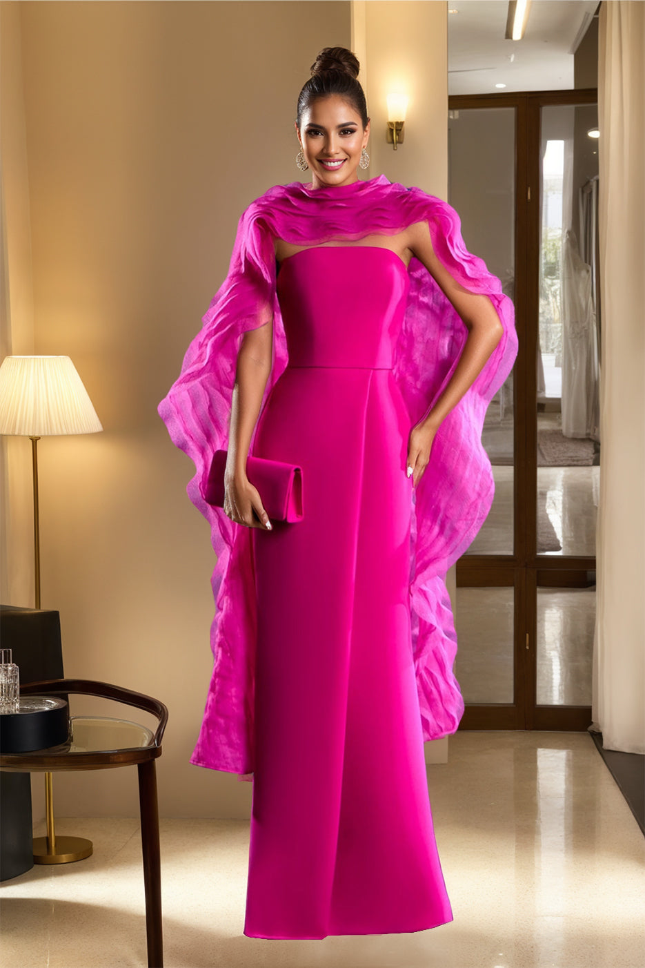 Robe de Mère de la Mariée Unique Sans Manches, Fourreau/Colonne, Longueur Au Sol, avec Enveloppes et Volants