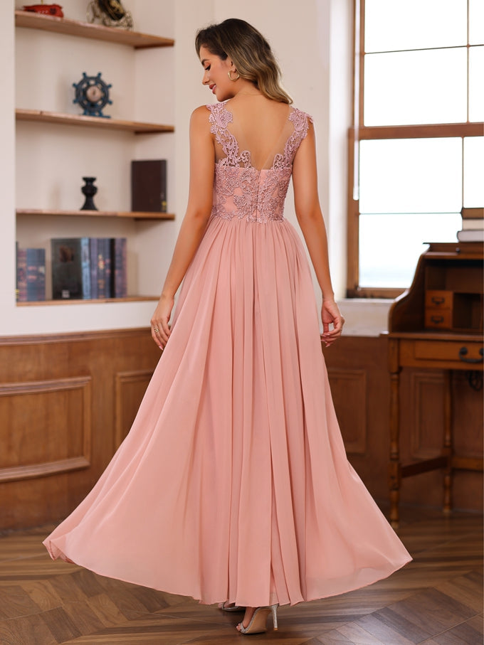 Robe de Mère de la Mariée A-Line/Princess à Col en V, Longueur Au Sol, 2 Photos, avec Appliques et Cache-Cœur