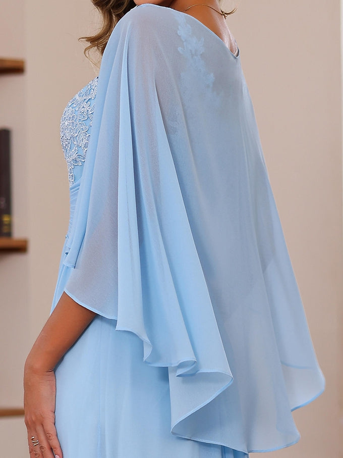 Ligne A/Princesse Col en V 2 Pics La Longueur du Sol Robes Mère de La Mariée avec Appliques, Froufrous & Wrap