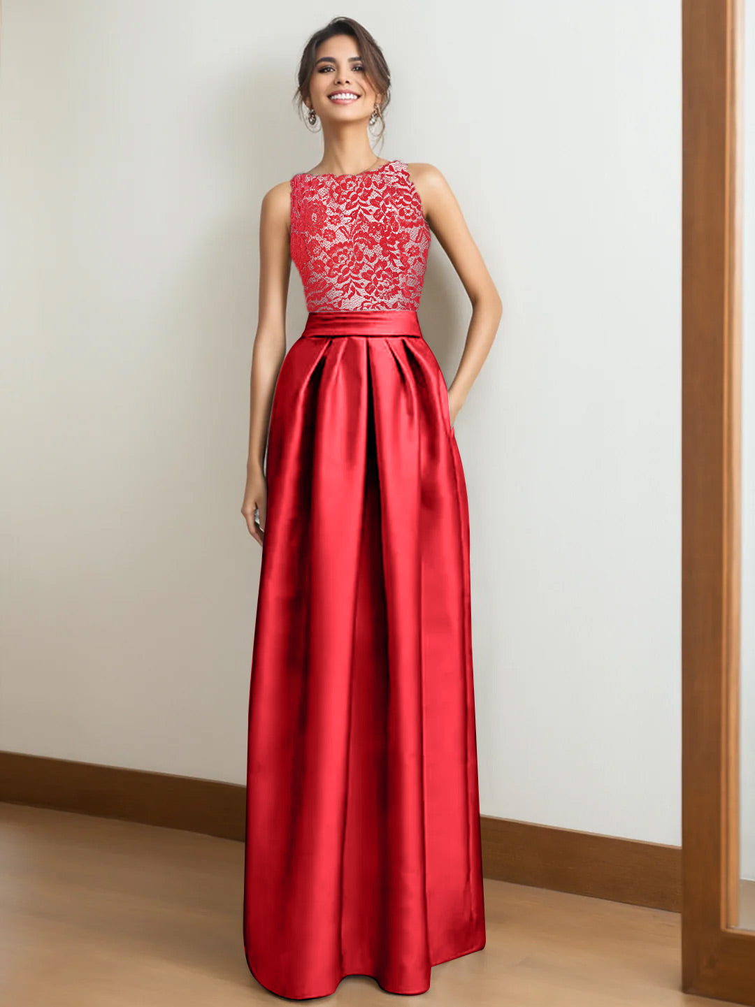 Robe de Mère de la Mariée Plissée Sans Manches à Col en V/Princesse avec Appliques en Dentelle