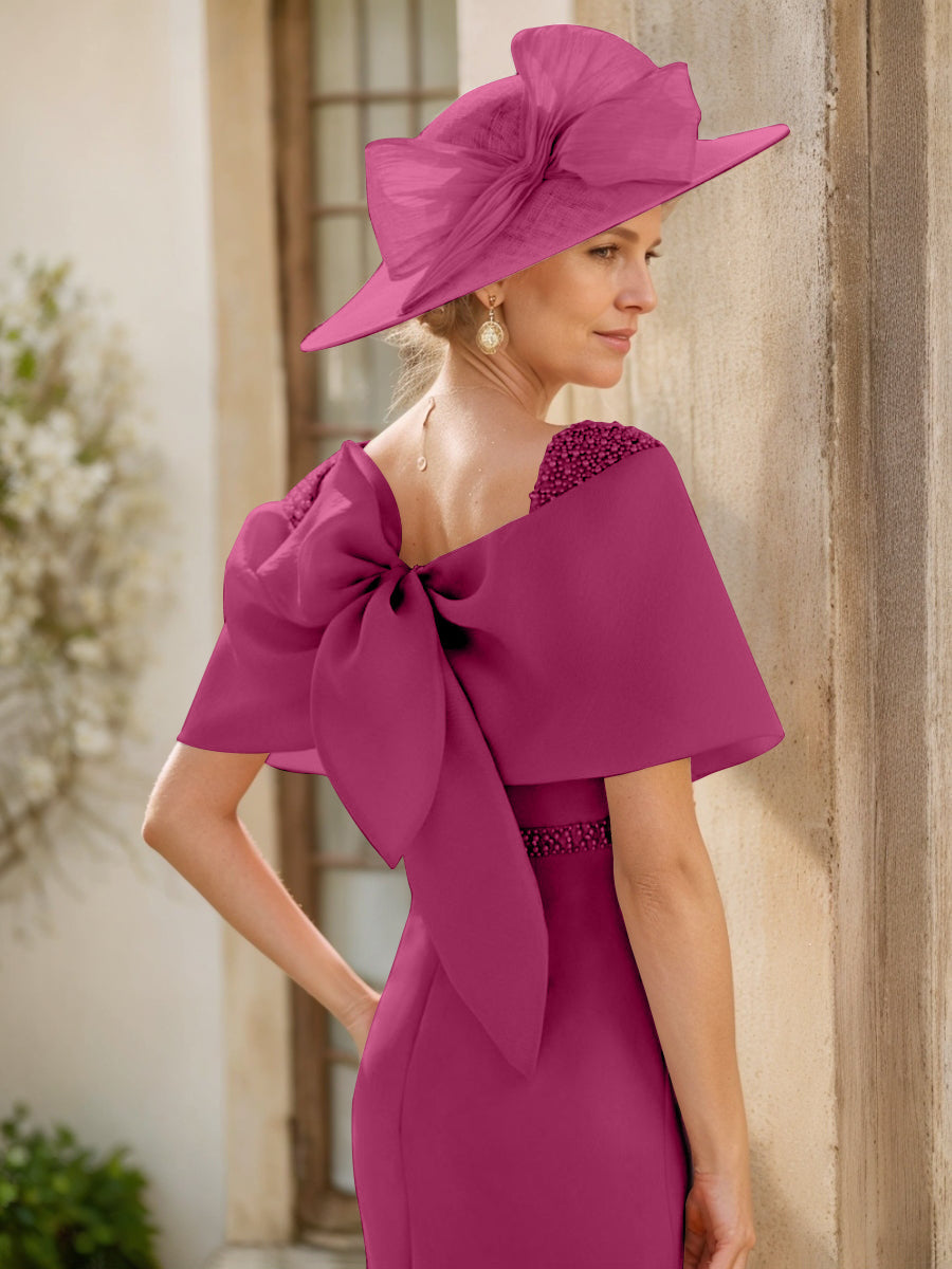 Gaine/Colonne Col bénitier Sans Manches Longueur de La Cheville Robes Mère de La Mariée avec Beadings & Bow