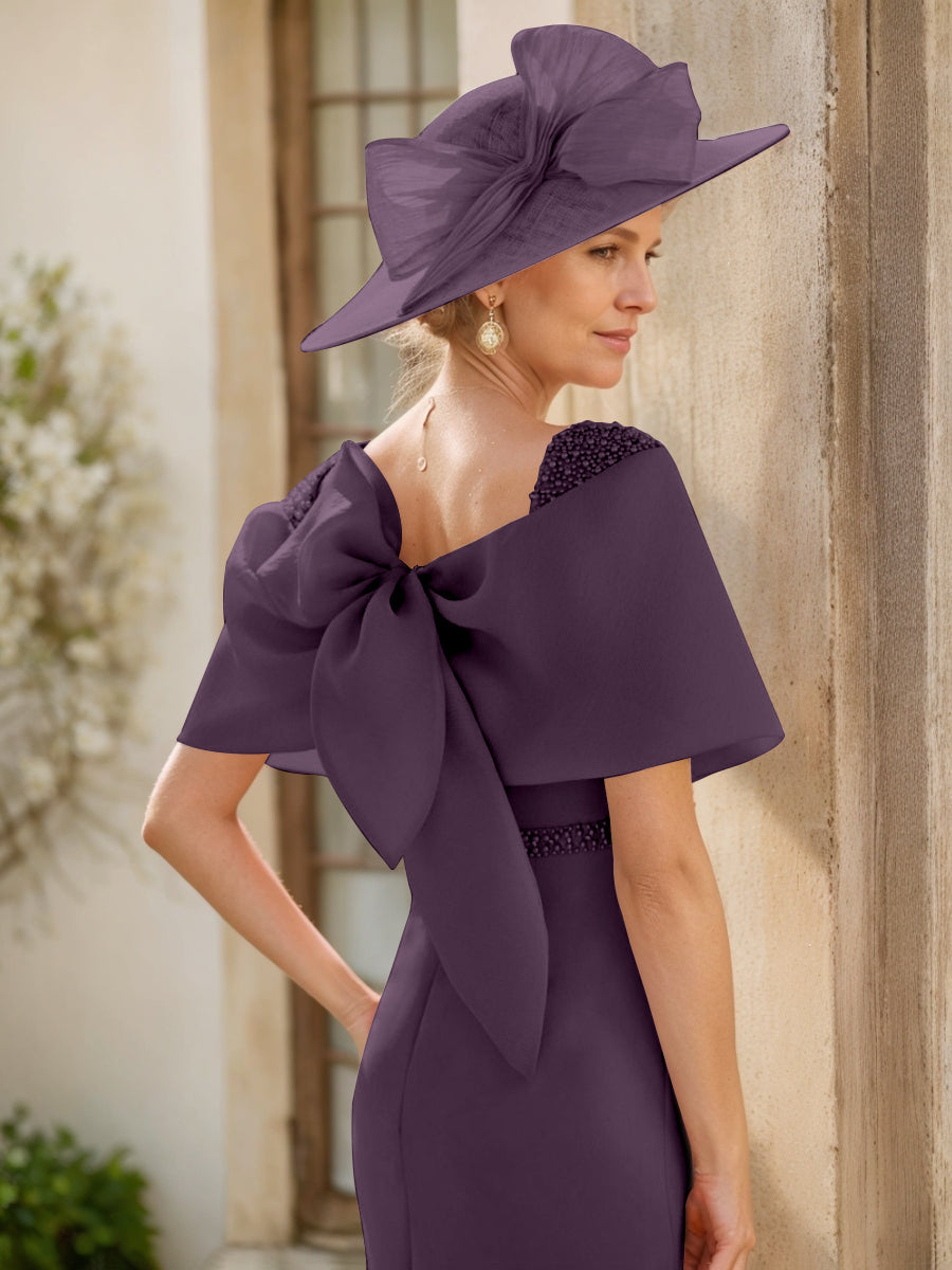 Gaine/Colonne Col bénitier Sans Manches Longueur de La Cheville Robes Mère de La Mariée avec Beadings & Bow