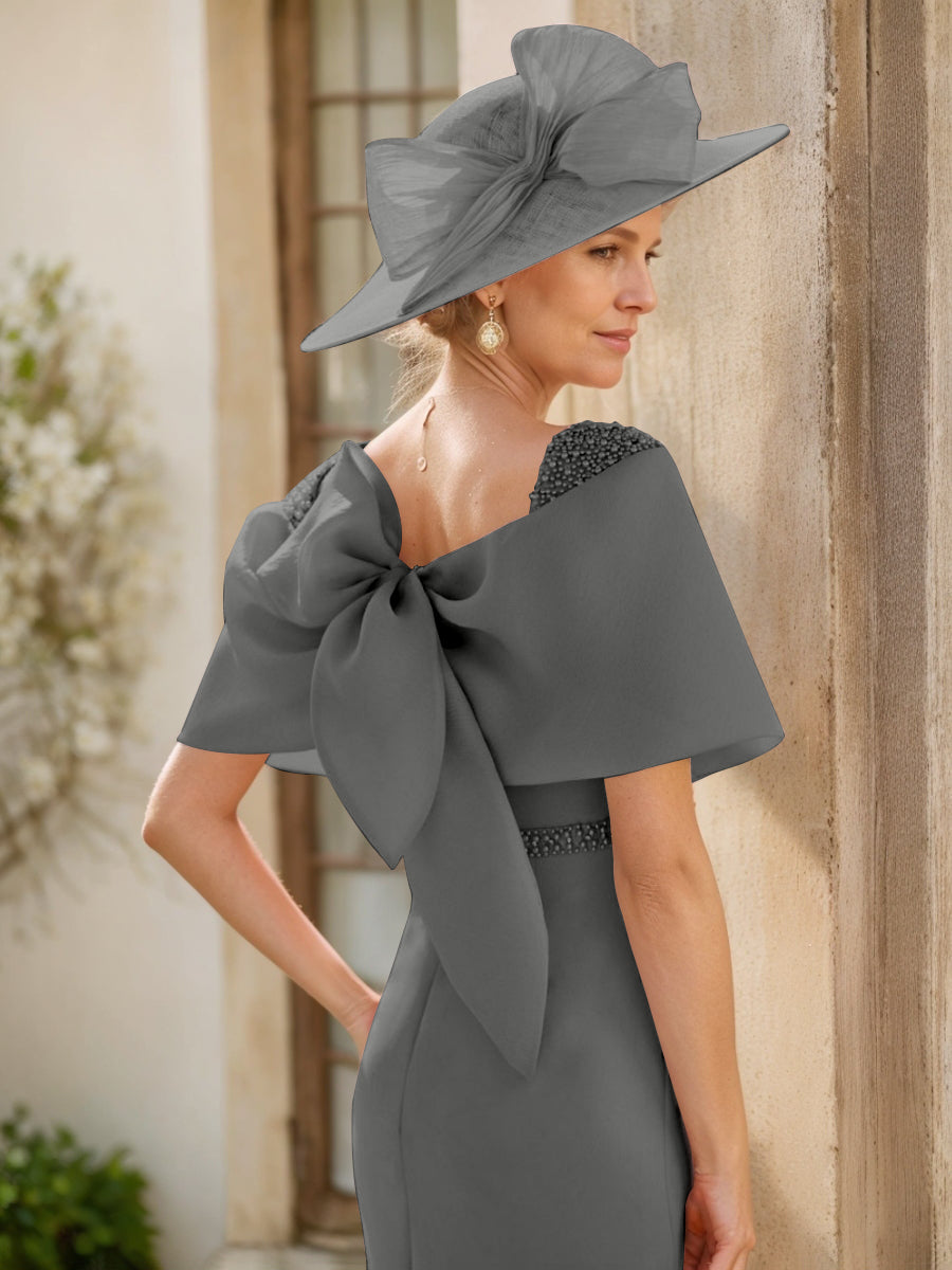 Gaine/Colonne Col bénitier Sans Manches Longueur de La Cheville Robes Mère de La Mariée avec Beadings & Bow