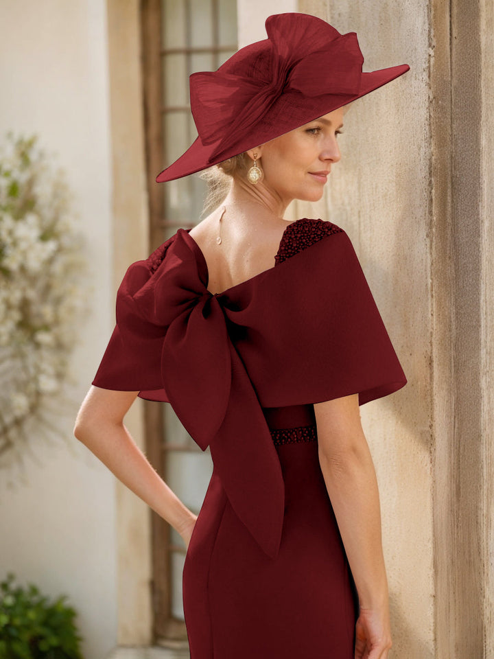 Gaine/Colonne Col bénitier Sans Manches Longueur de La Cheville Robes Mère de La Mariée avec Beadings & Bow