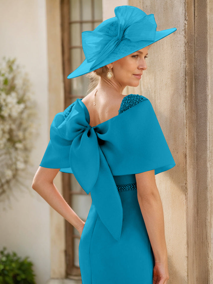 Gaine/Colonne Col bénitier Sans Manches Longueur de La Cheville Robes Mère de La Mariée avec Beadings & Bow