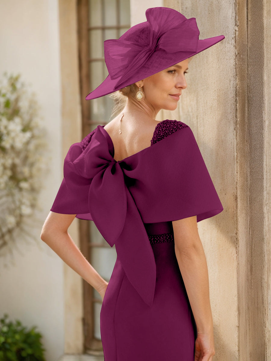 Gaine/Colonne Col bénitier Sans Manches Longueur de La Cheville Robes Mère de La Mariée avec Beadings & Bow