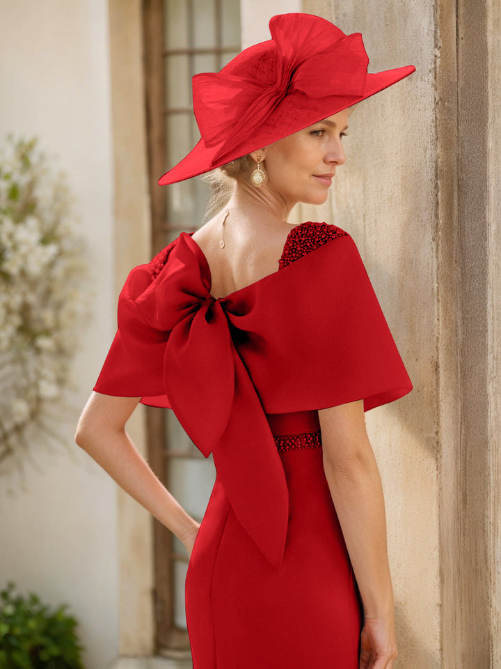 Gaine/Colonne Col bénitier Sans Manches Longueur de La Cheville Robes Mère de La Mariée avec Beadings & Bow