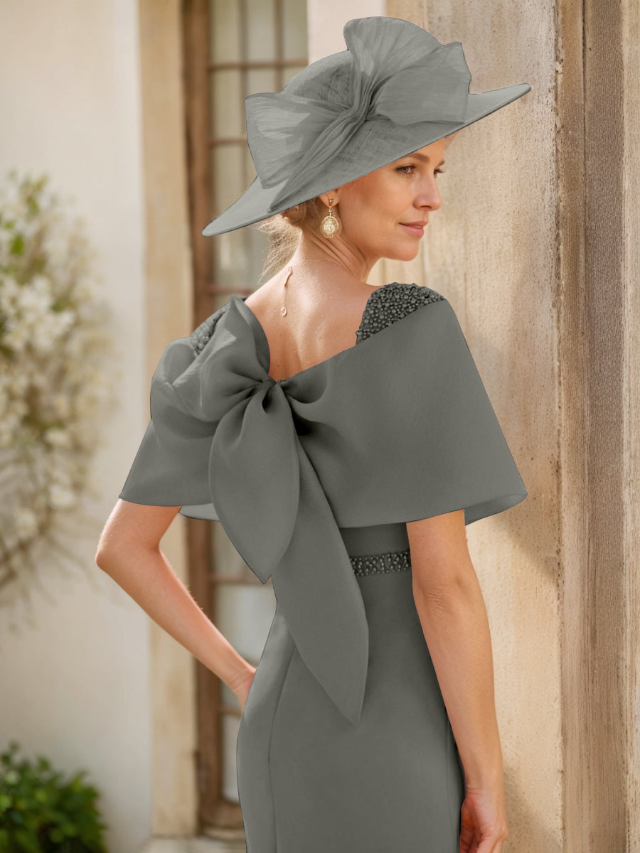 Gaine/Colonne Col bénitier Sans Manches Longueur de La Cheville Robes Mère de La Mariée avec Beadings & Bow