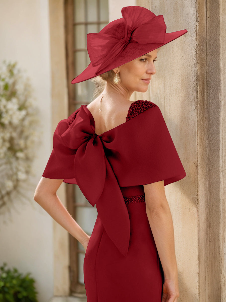 Gaine/Colonne Col bénitier Sans Manches Longueur de La Cheville Robes Mère de La Mariée avec Beadings & Bow