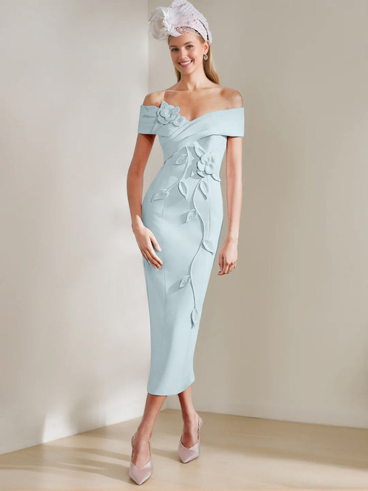 Gaine/Colonne Hors de l'Épaule Longueur de Thé Robes Mère de La Mariée avec 3D Fleurs