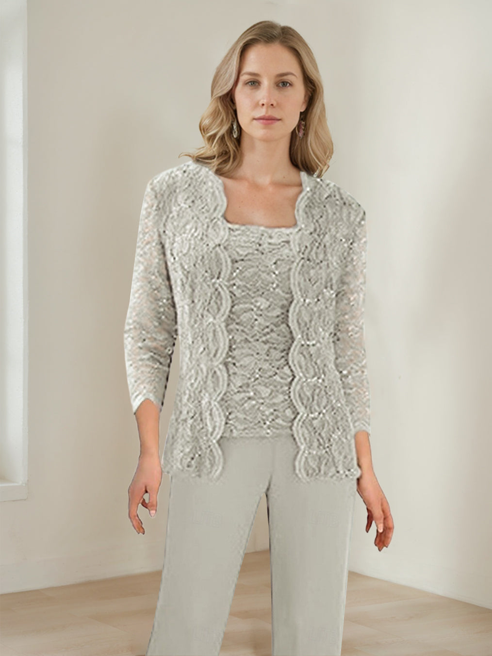 3 Morceaux Carré Neck 3/4 Manches La Longueur du SolTailleurs-pantalons pour mère de la mariée avec Paillettes