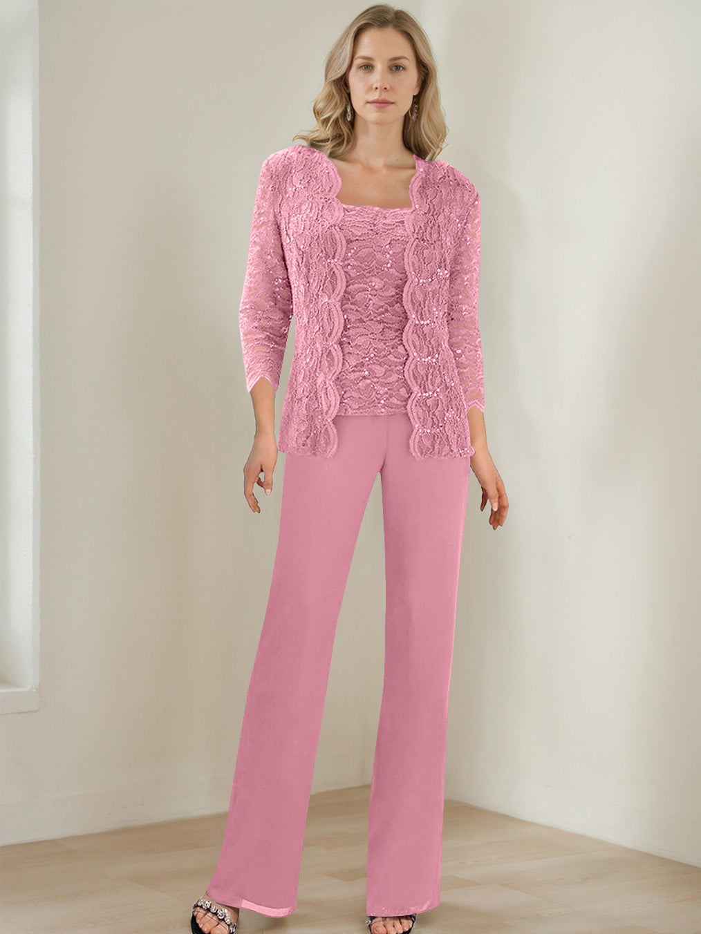 3 Morceaux Carré Neck 3/4 Manches La Longueur du SolTailleurs-pantalons pour mère de la mariée avec Paillettes