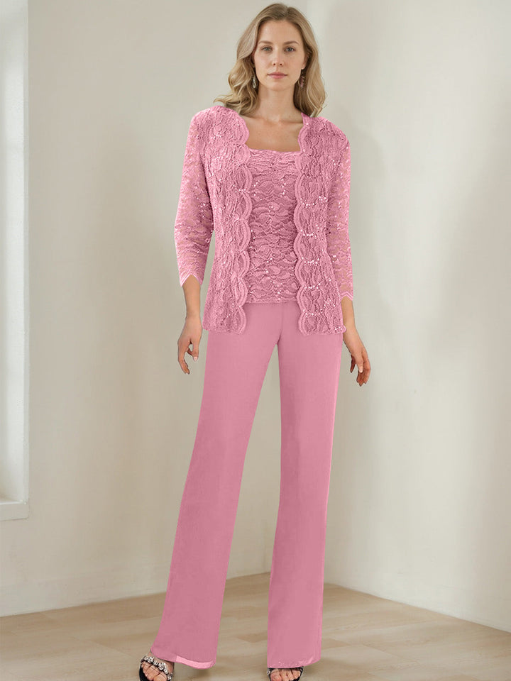 3 Morceaux Carré Neck 3/4 Manches La Longueur du SolTailleurs-pantalons pour mère de la mariée avec Paillettes