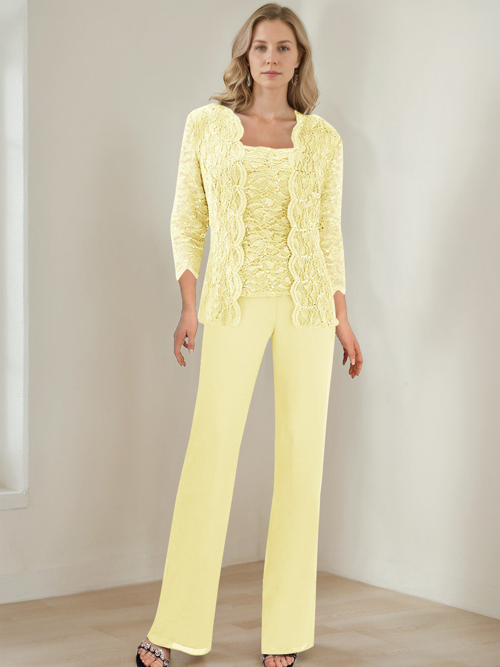 3 Morceaux Carré Neck 3/4 Manches La Longueur du SolTailleurs-pantalons pour mère de la mariée avec Paillettes