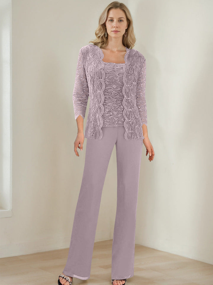 3 Morceaux Carré Neck 3/4 Manches La Longueur du SolTailleurs-pantalons pour mère de la mariée avec Paillettes