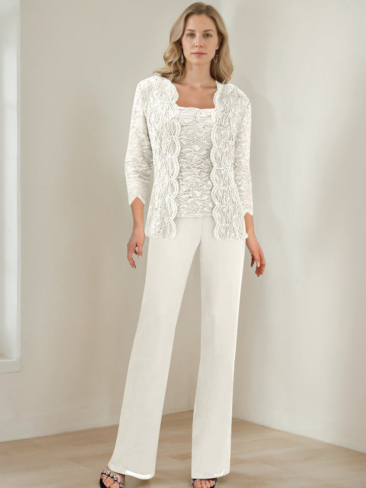 3 Morceaux Carré Neck 3/4 Manches La Longueur du SolTailleurs-pantalons pour mère de la mariée avec Paillettes