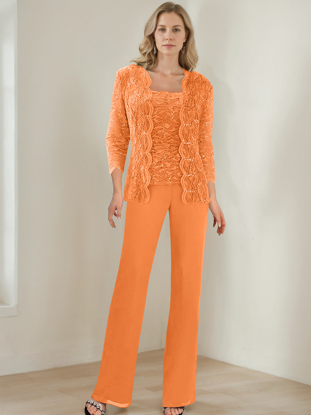 3 Morceaux Carré Neck 3/4 Manches La Longueur du SolTailleurs-pantalons pour mère de la mariée avec Paillettes