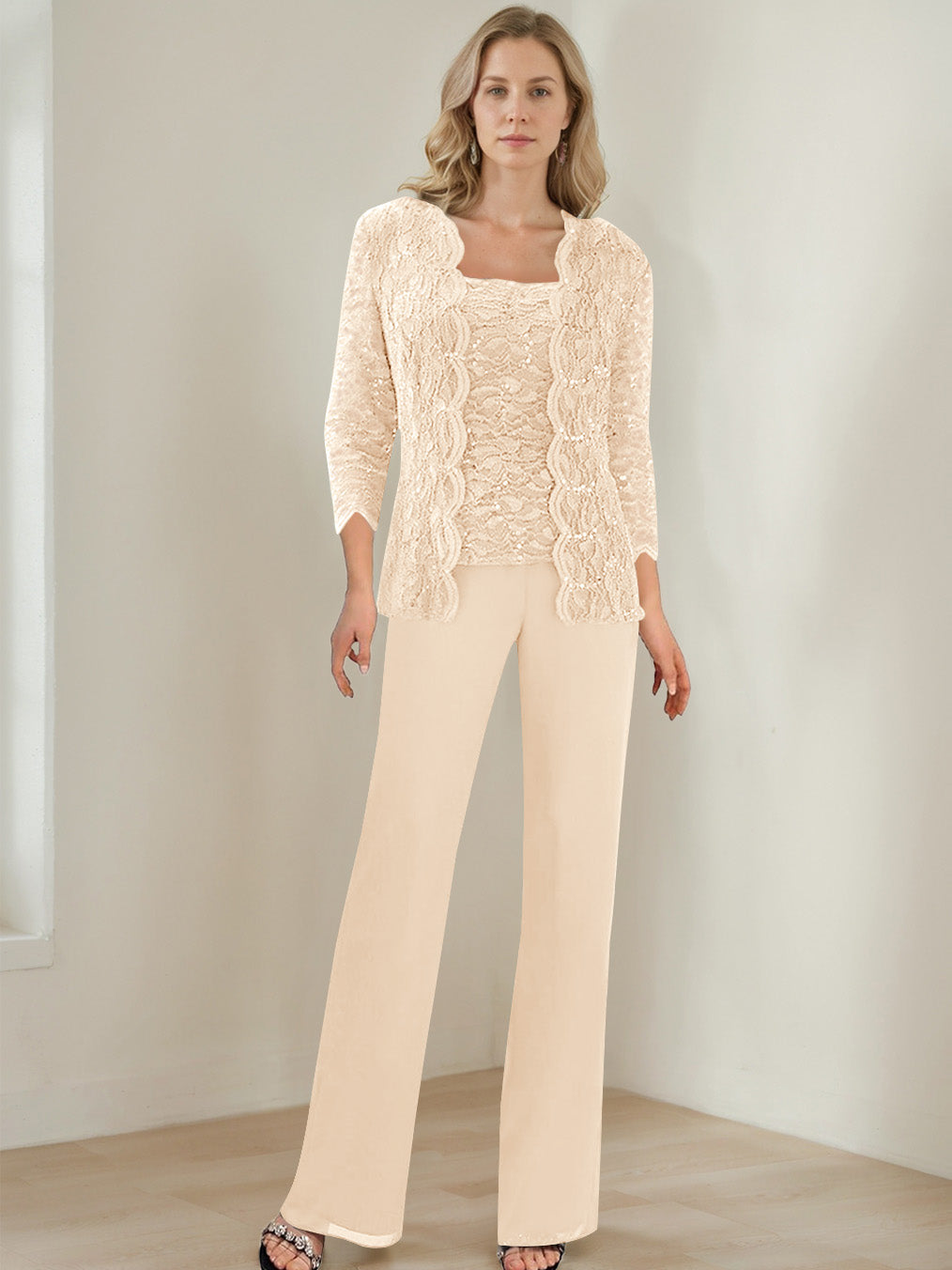 3 Morceaux Carré Neck 3/4 Manches La Longueur du SolTailleurs-pantalons pour mère de la mariée avec Paillettes