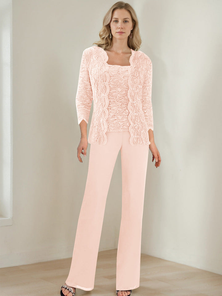 3 Morceaux Carré Neck 3/4 Manches La Longueur du SolTailleurs-pantalons pour mère de la mariée avec Paillettes