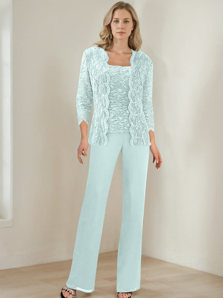 3 Morceaux Carré Neck 3/4 Manches La Longueur du SolTailleurs-pantalons pour mère de la mariée avec Paillettes