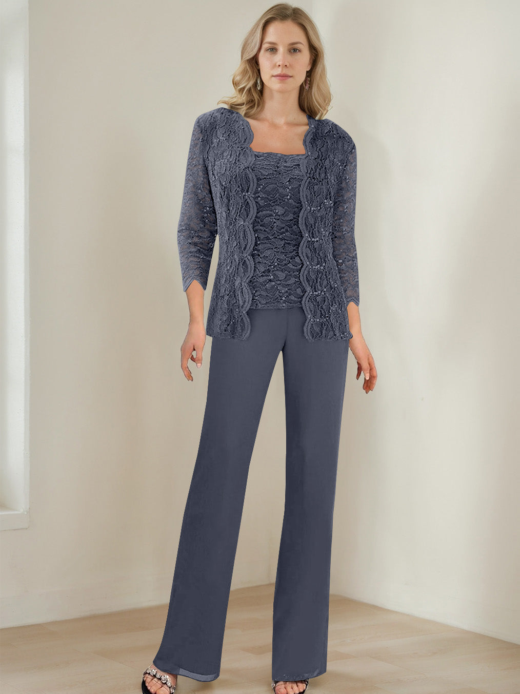 3 Morceaux Carré Neck 3/4 Manches La Longueur du SolTailleurs-pantalons pour mère de la mariée avec Paillettes