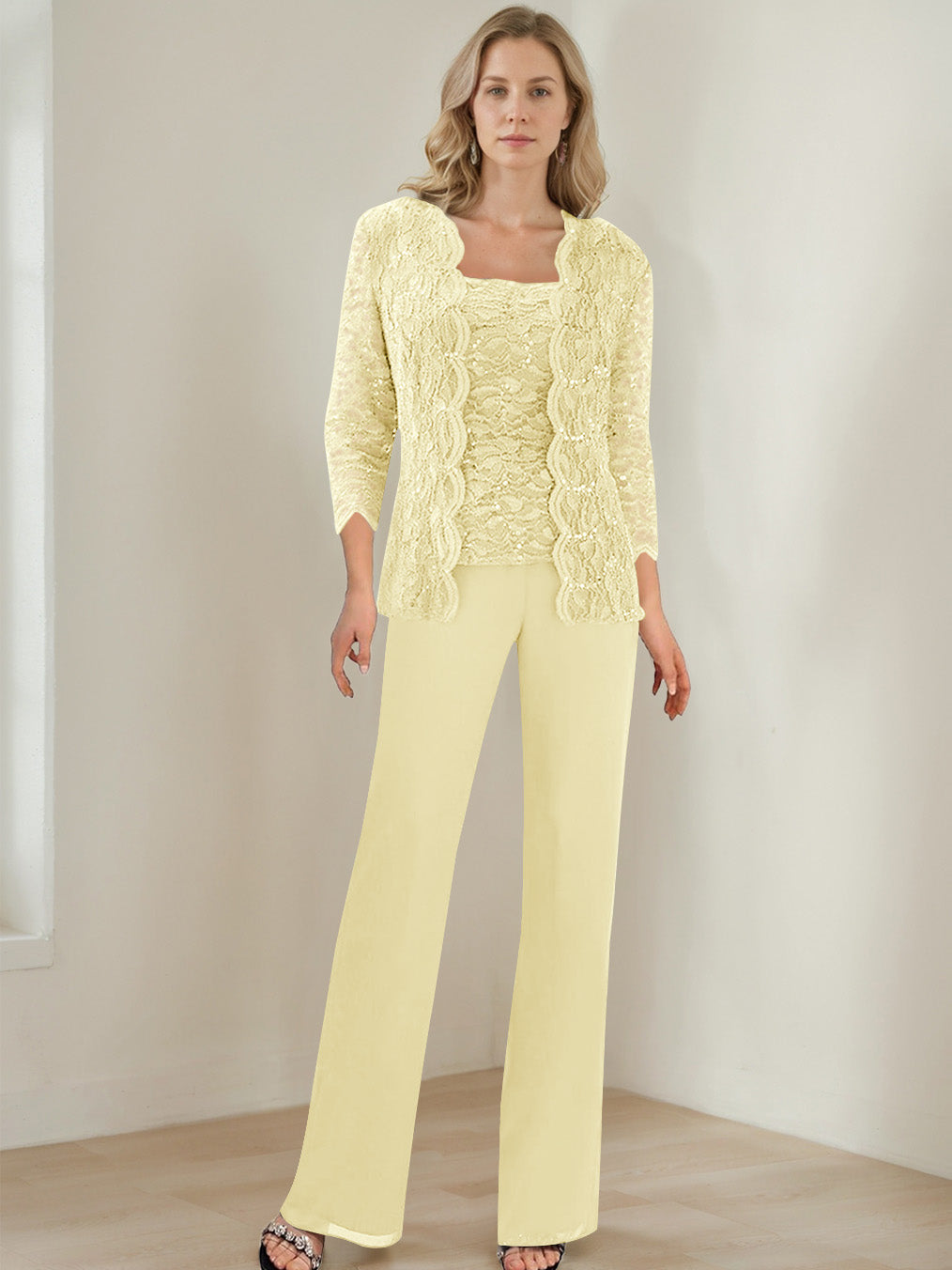 3 Morceaux Carré Neck 3/4 Manches La Longueur du SolTailleurs-pantalons pour mère de la mariée avec Paillettes