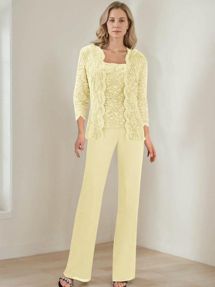 3 Morceaux Carré Neck 3/4 Manches La Longueur du SolTailleurs-pantalons pour mère de la mariée avec Paillettes