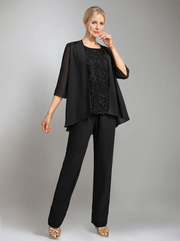 3 Morceaux Scoop Sans Manches La Longueur du SolTailleurs-pantalons pour mère de la mariée avec veste