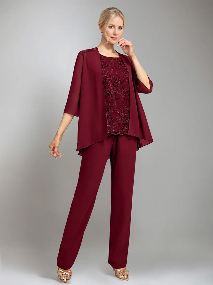 3 Morceaux Scoop Sans Manches La Longueur du SolTailleurs-pantalons pour mère de la mariée avec veste