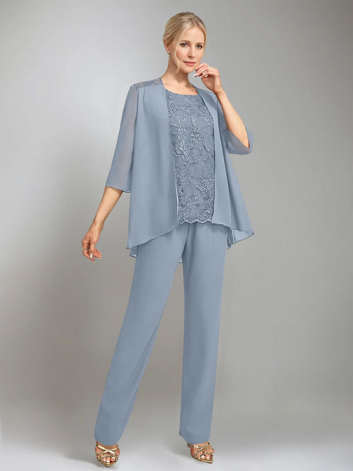 3 Morceaux Scoop Sans Manches La Longueur du SolTailleurs-pantalons pour mère de la mariée avec veste