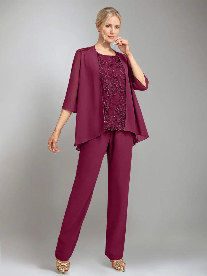 3 Morceaux Scoop Sans Manches La Longueur du SolTailleurs-pantalons pour mère de la mariée avec veste