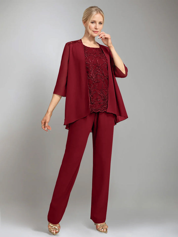 3 Morceaux Scoop Sans Manches La Longueur du SolTailleurs-pantalons pour mère de la mariée avec veste