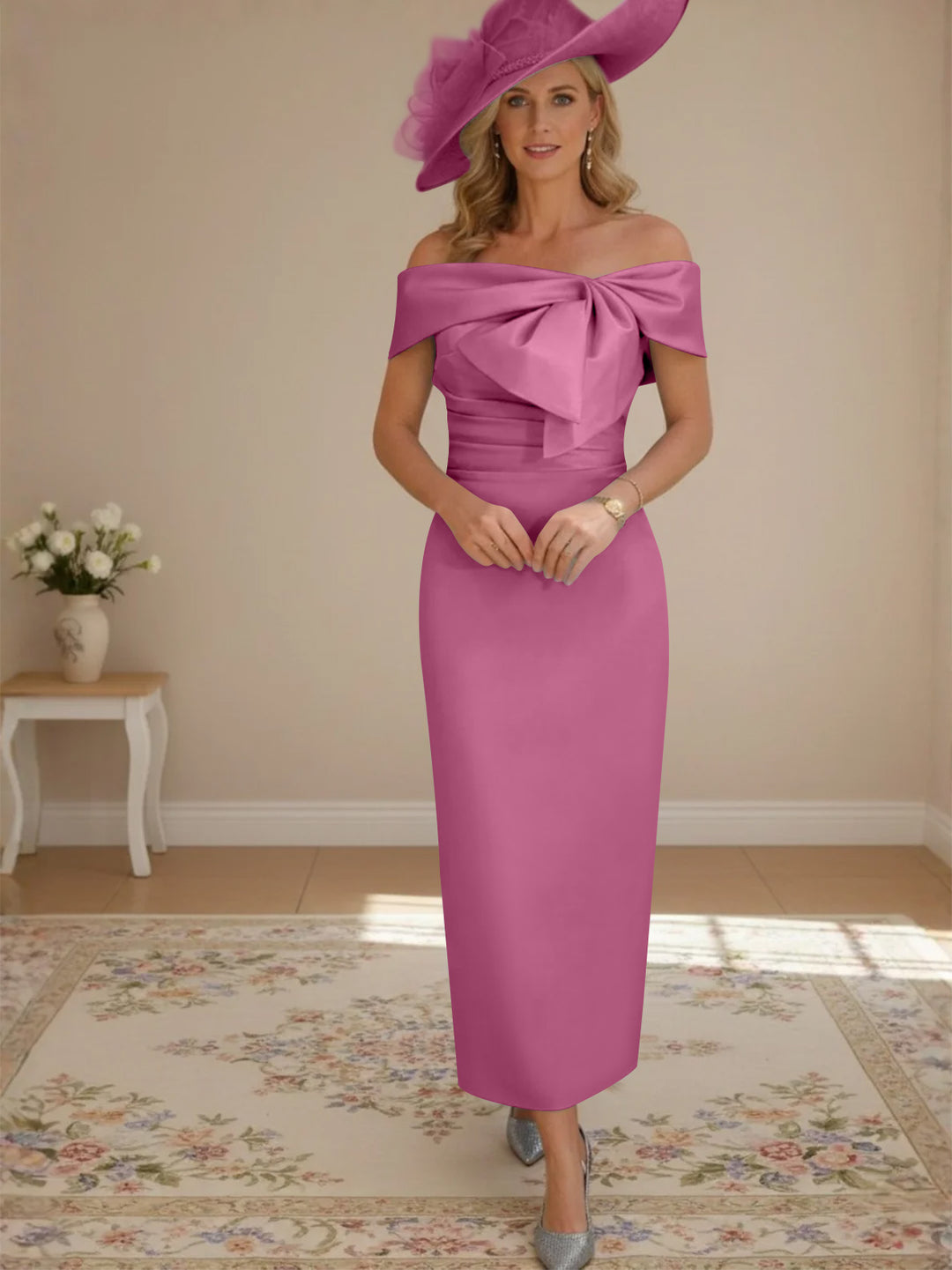 Robes de Mère de la Mariée, Longueur de la Cheville, Hors de l'épaule, Gaine/Colonne, avec Nœud Papillon
