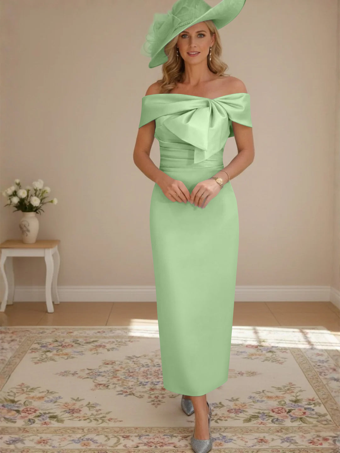 Robes de Mère de la Mariée, Longueur de la Cheville, Hors de l'épaule, Gaine/Colonne, avec Nœud Papillon