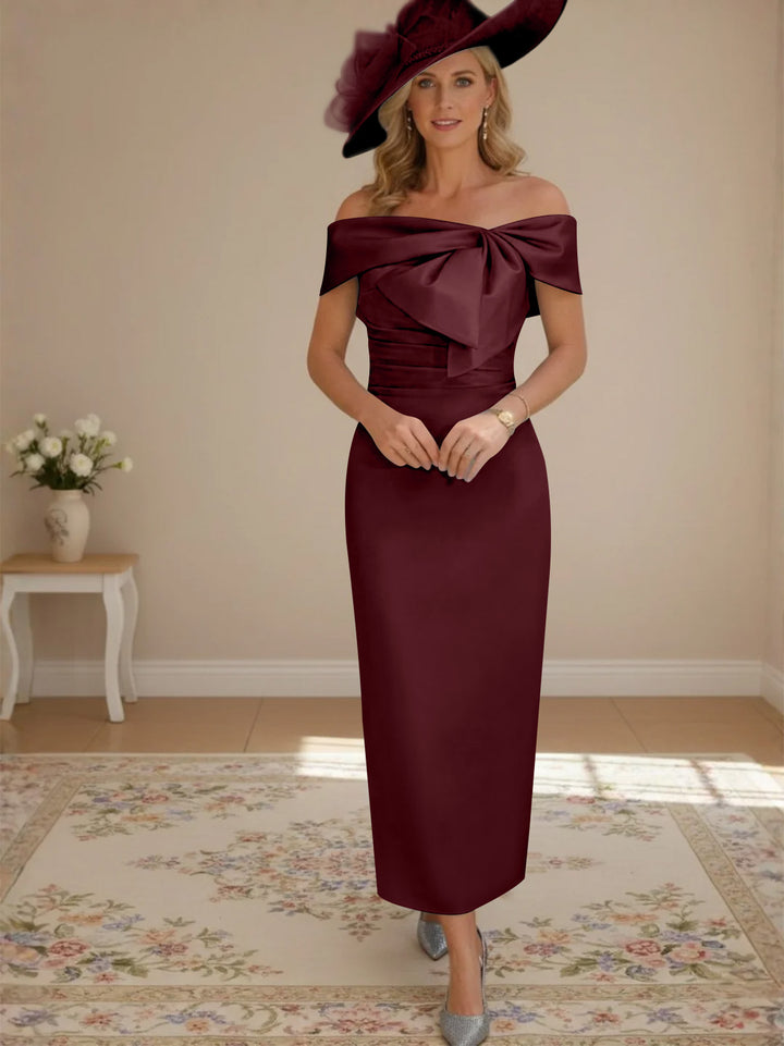 Robes de Mère de la Mariée, Longueur de la Cheville, Hors de l'épaule, Gaine/Colonne, avec Nœud Papillon