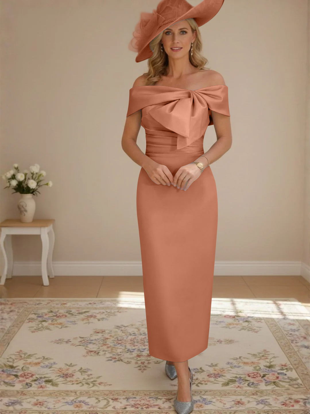 Robes de Mère de la Mariée, Longueur de la Cheville, Hors de l'épaule, Gaine/Colonne, avec Nœud Papillon