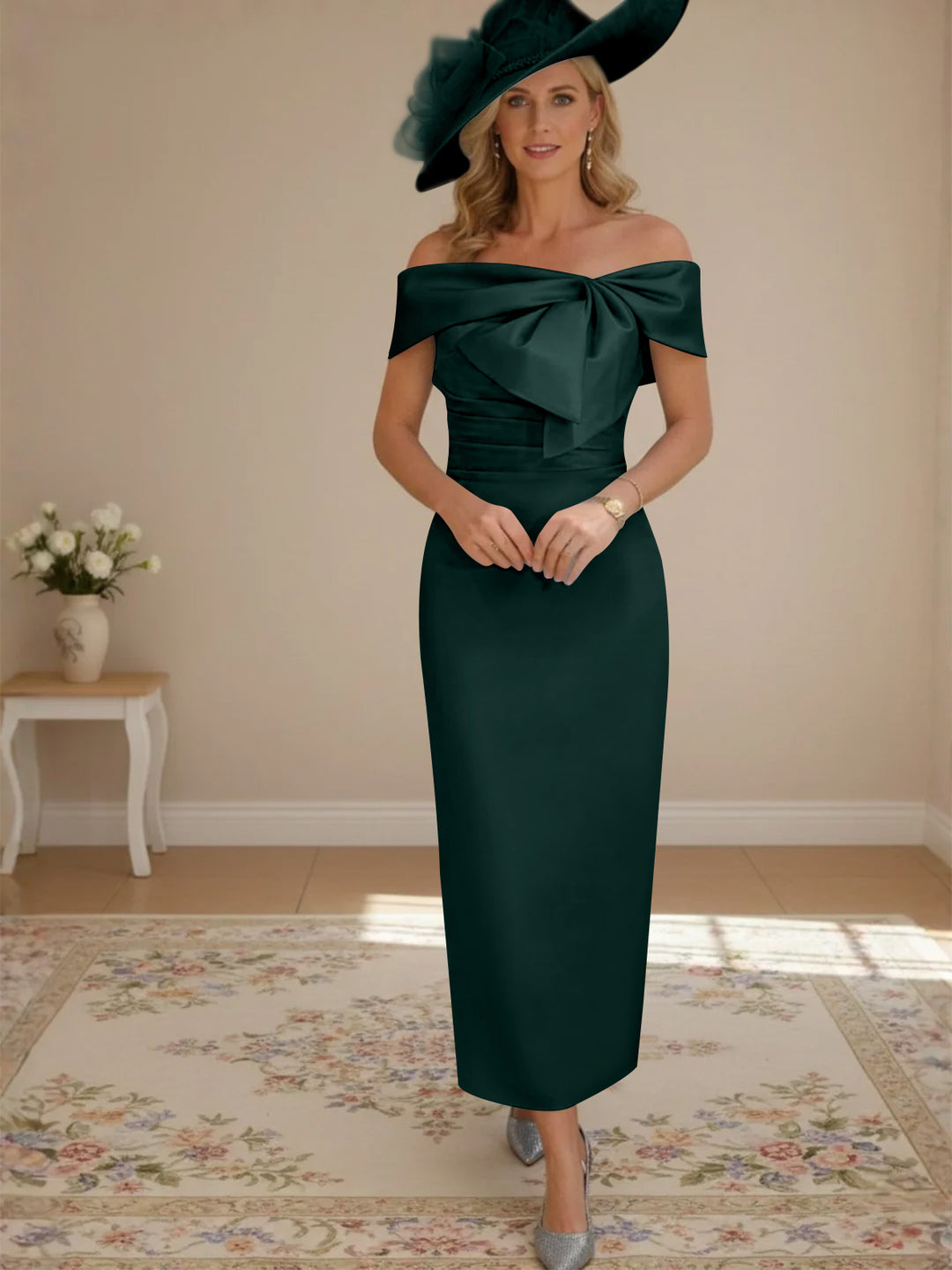Robes de Mère de la Mariée, Longueur de la Cheville, Hors de l'épaule, Gaine/Colonne, avec Nœud Papillon