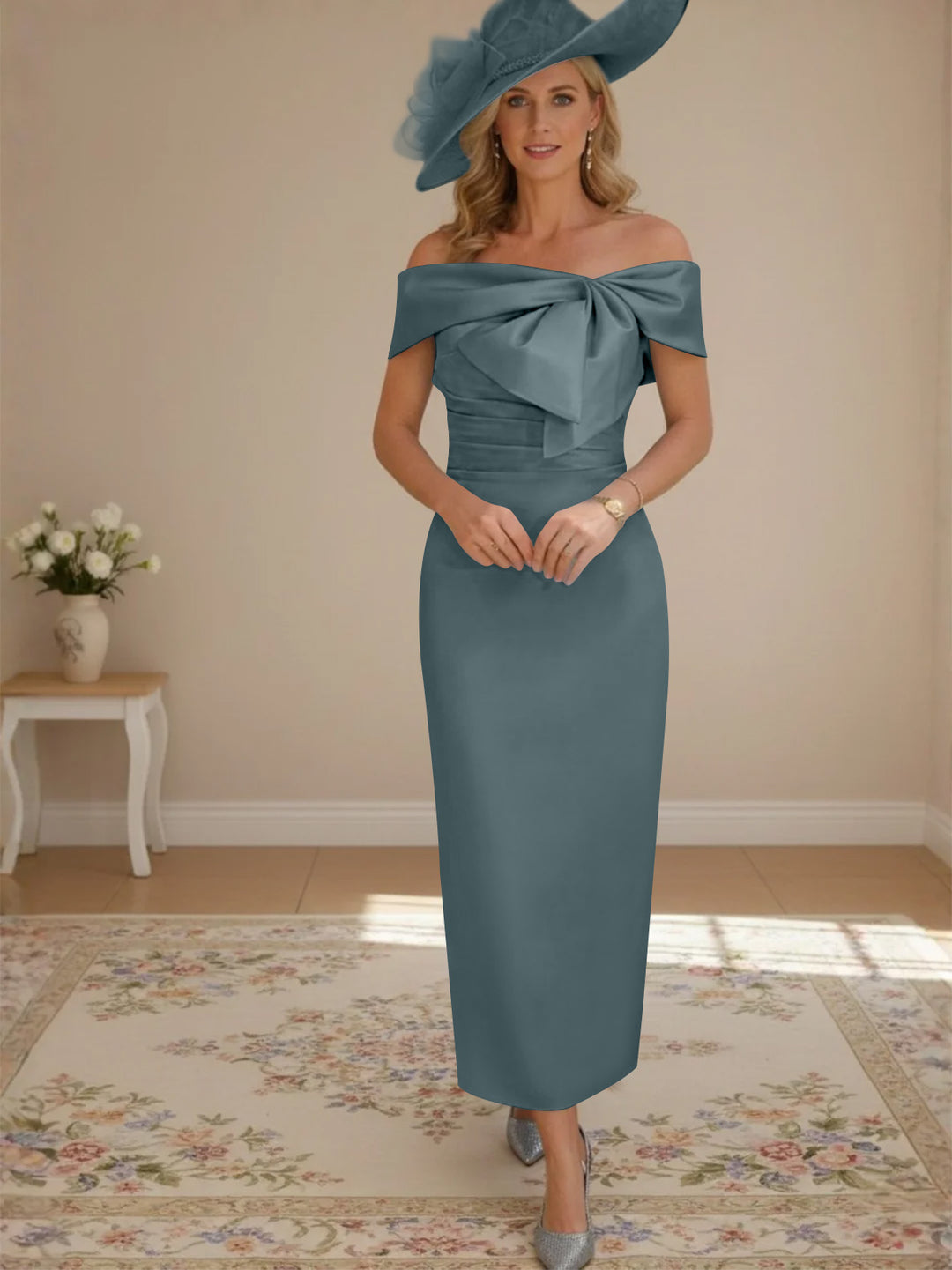 Robes de Mère de la Mariée, Longueur de la Cheville, Hors de l'épaule, Gaine/Colonne, avec Nœud Papillon