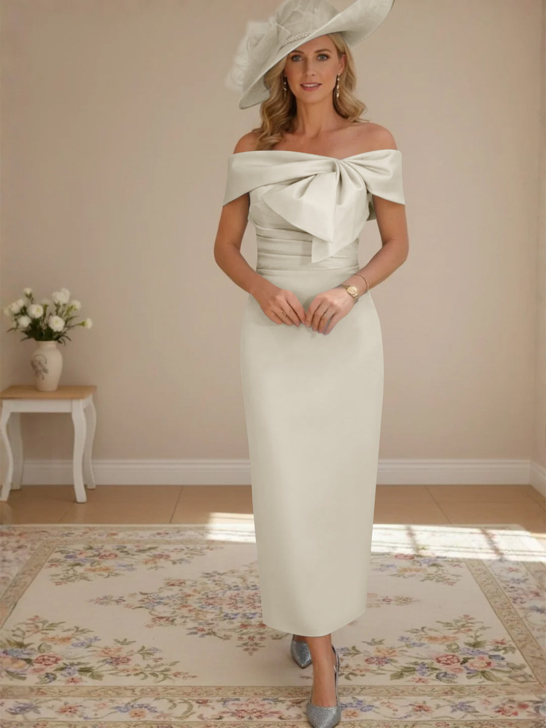Robes de Mère de la Mariée, Longueur de la Cheville, Hors de l'épaule, Gaine/Colonne, avec Nœud Papillon
