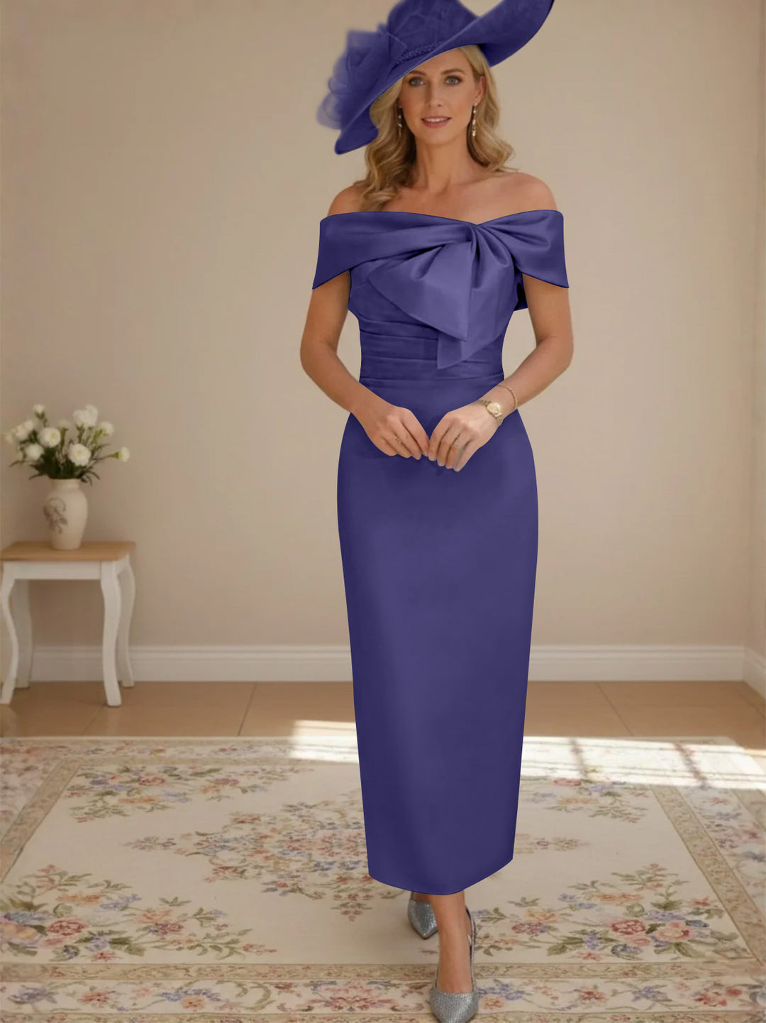 Robes de Mère de la Mariée, Longueur de la Cheville, Hors de l'épaule, Gaine/Colonne, avec Nœud Papillon