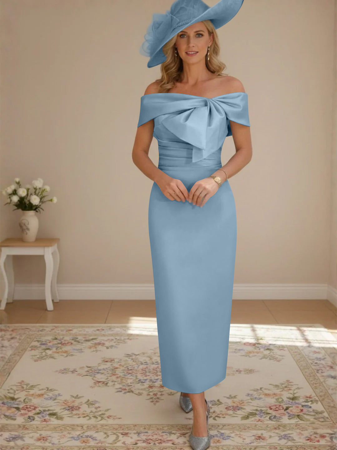 Robes de Mère de la Mariée, Longueur de la Cheville, Hors de l'épaule, Gaine/Colonne, avec Nœud Papillon
