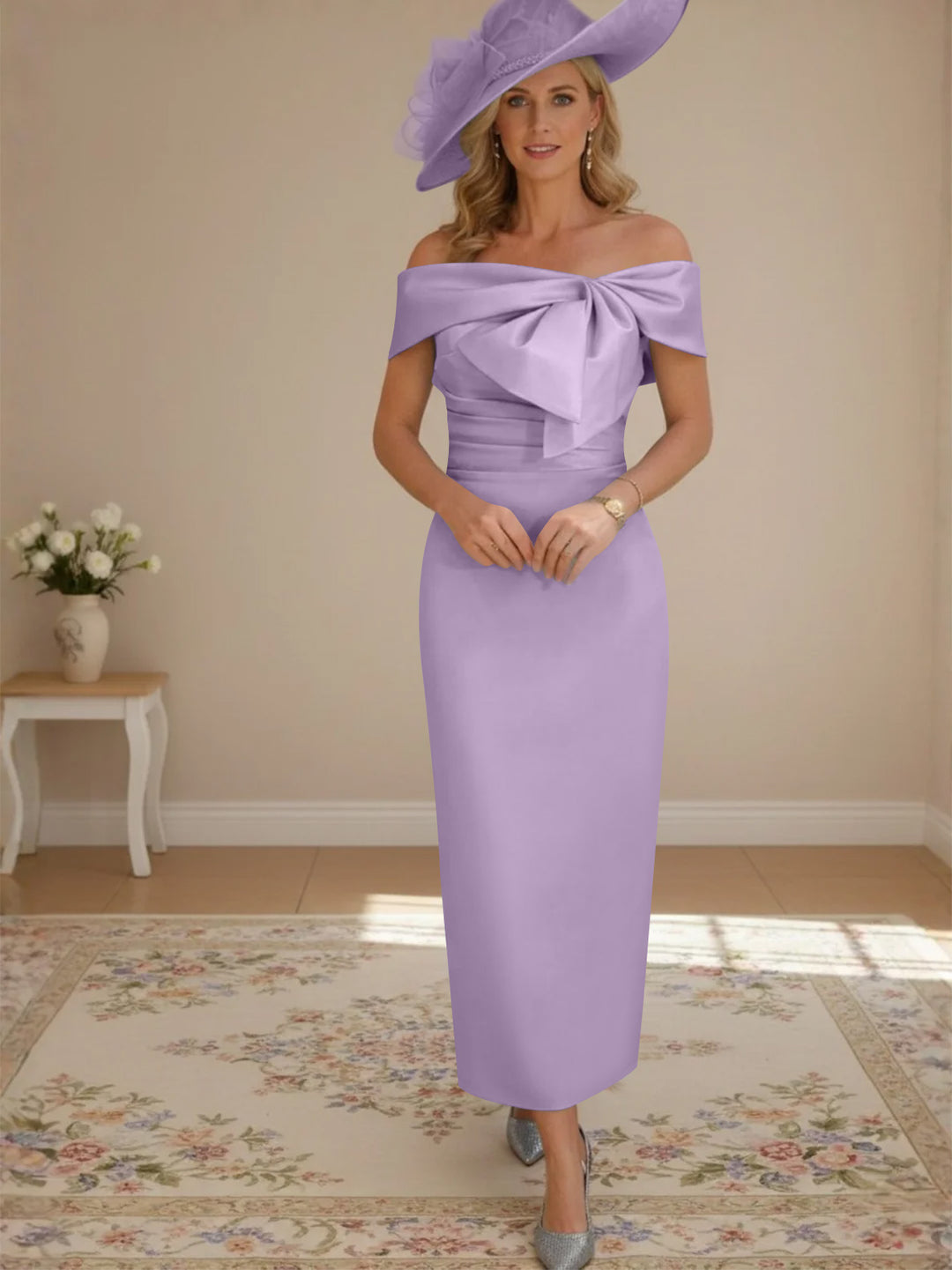 Robes de Mère de la Mariée, Longueur de la Cheville, Hors de l'épaule, Gaine/Colonne, avec Nœud Papillon
