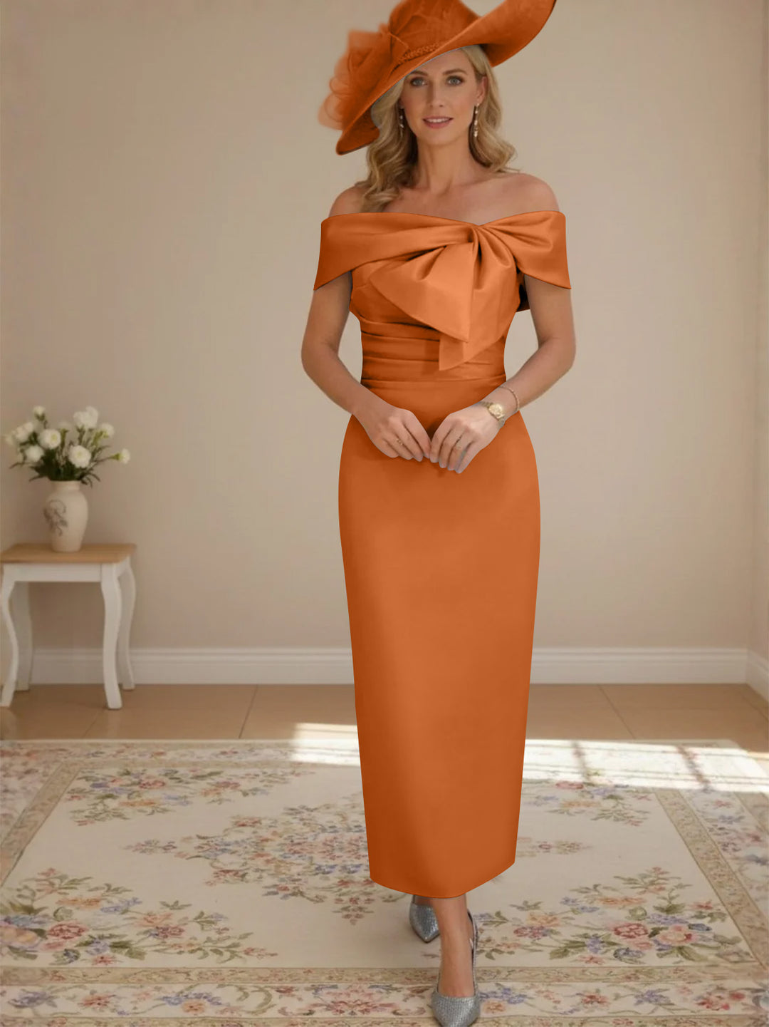 Robes de Mère de la Mariée, Longueur de la Cheville, Hors de l'épaule, Gaine/Colonne, avec Nœud Papillon