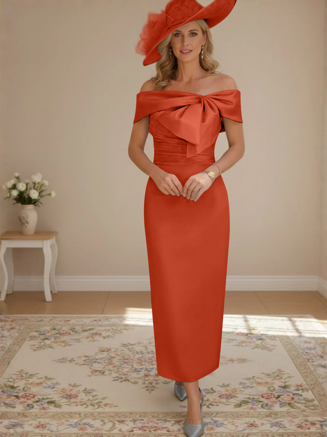 Robes de Mère de la Mariée, Longueur de la Cheville, Hors de l'épaule, Gaine/Colonne, avec Nœud Papillon