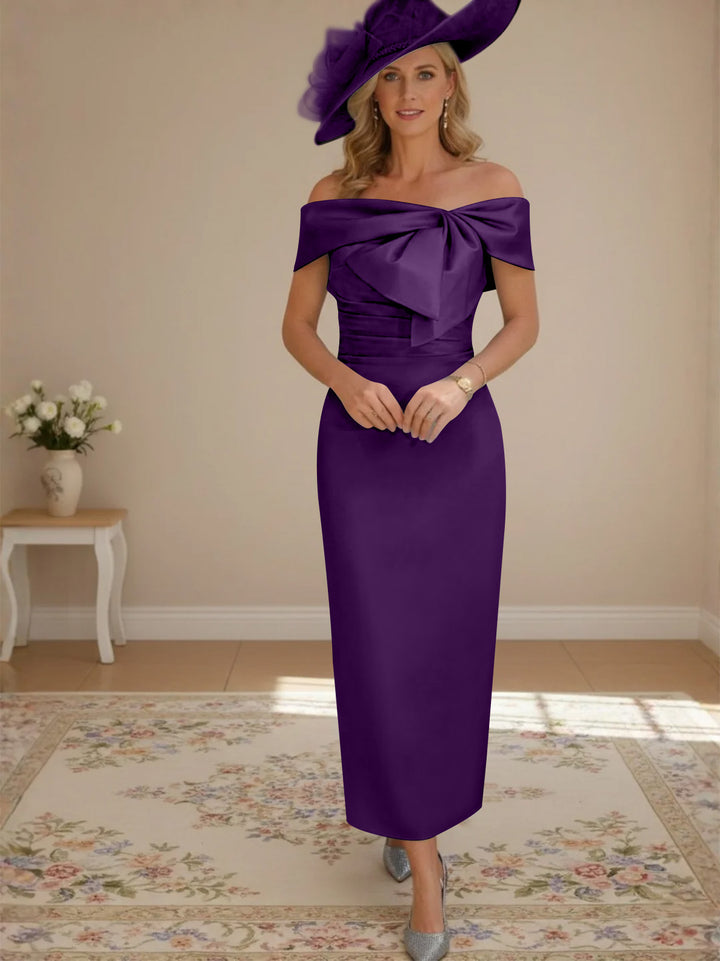 Robes de Mère de la Mariée, Longueur de la Cheville, Hors de l'épaule, Gaine/Colonne, avec Nœud Papillon
