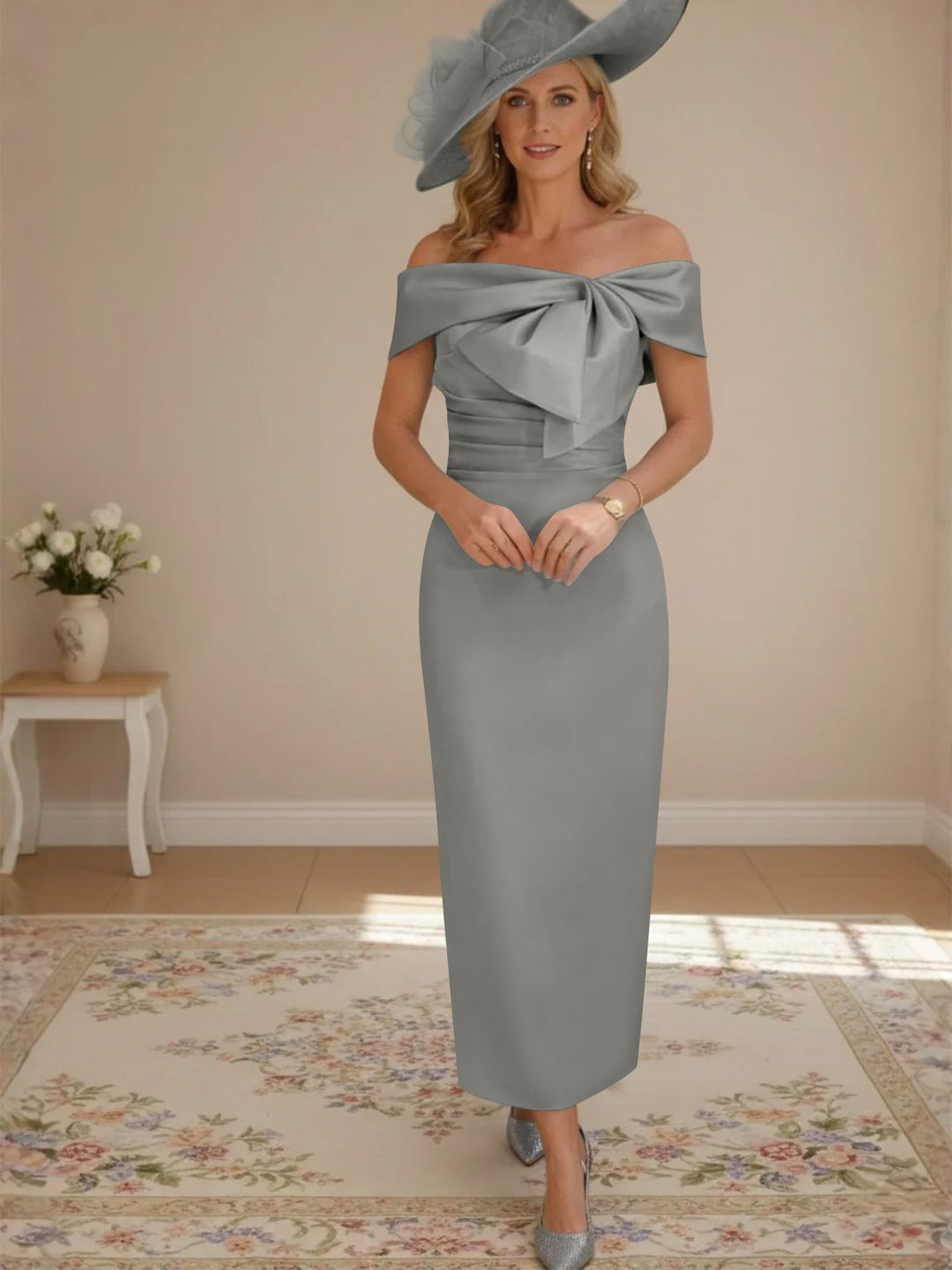 Robes de Mère de la Mariée, Longueur de la Cheville, Hors de l'épaule, Gaine/Colonne, avec Nœud Papillon