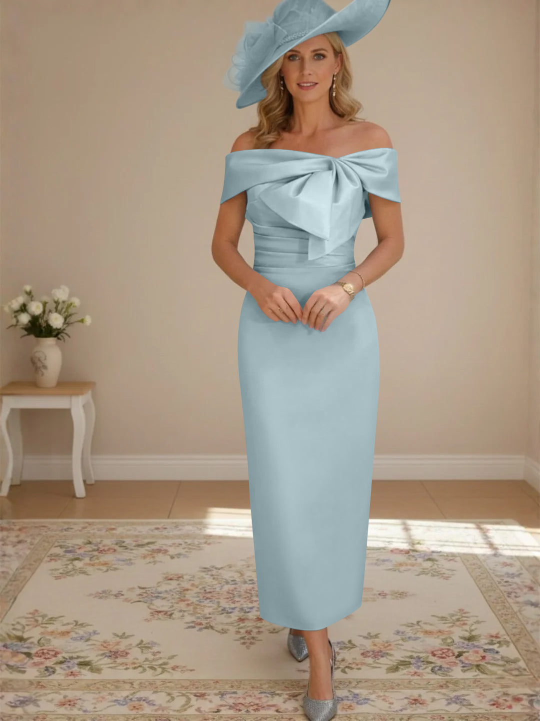 Robes de Mère de la Mariée, Longueur de la Cheville, Hors de l'épaule, Gaine/Colonne, avec Nœud Papillon