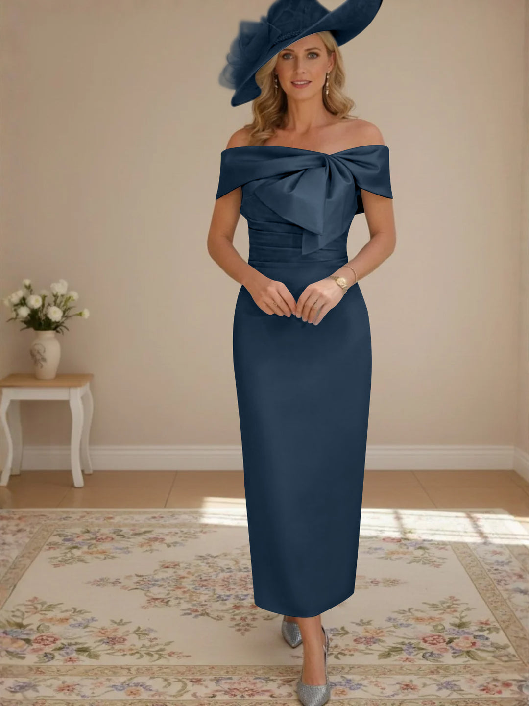 Robes de Mère de la Mariée, Longueur de la Cheville, Hors de l'épaule, Gaine/Colonne, avec Nœud Papillon