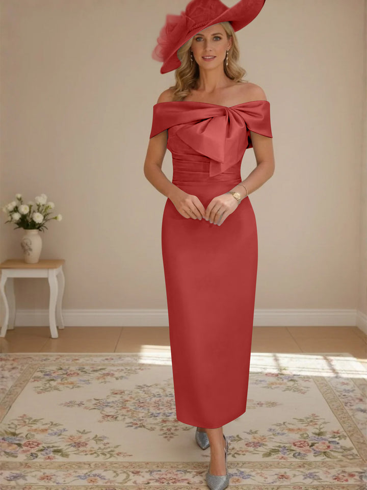 Robes de Mère de la Mariée, Longueur de la Cheville, Hors de l'épaule, Gaine/Colonne, avec Nœud Papillon